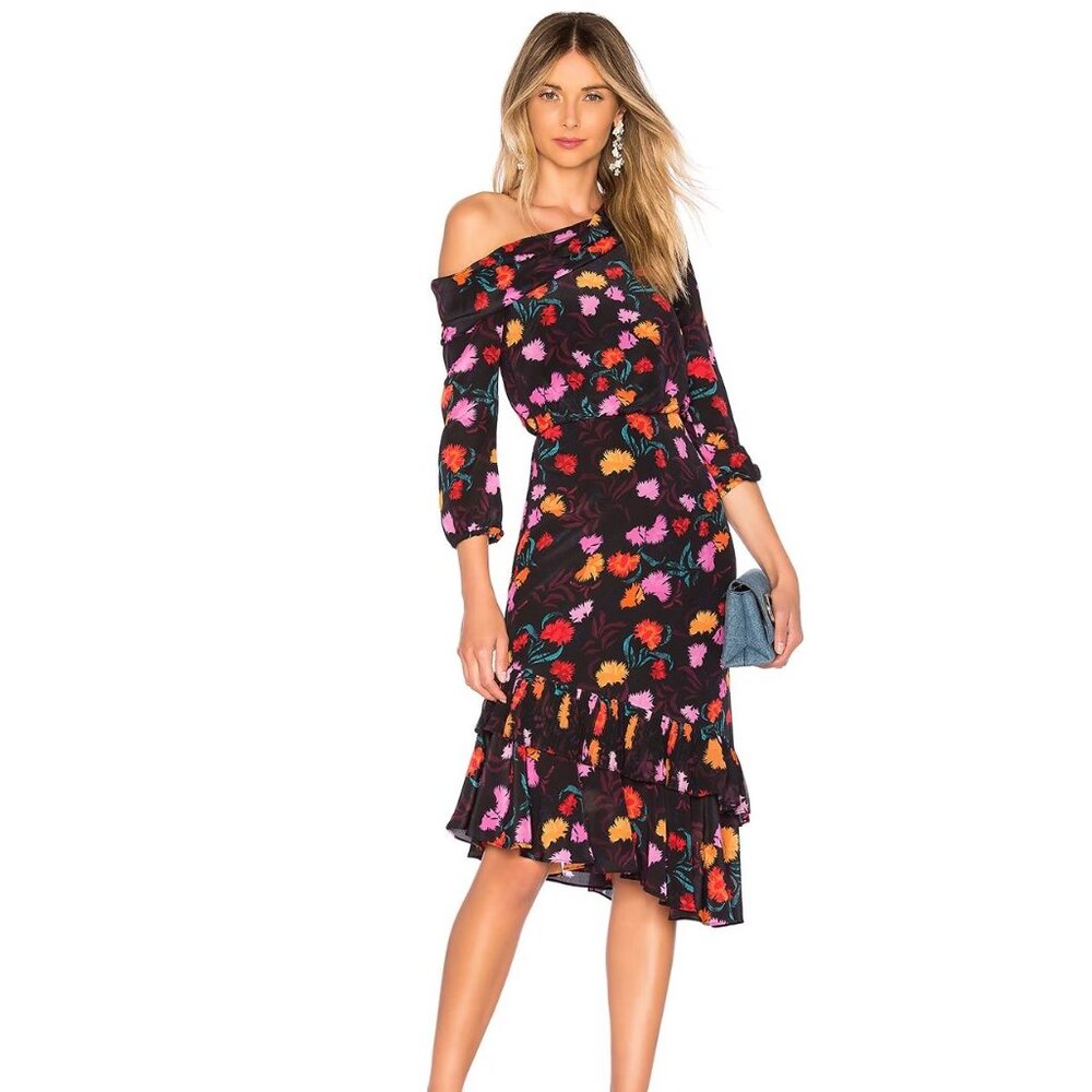 Saloni NWT Lexie Silk One Shoulder Dress in Black Azalea size 4